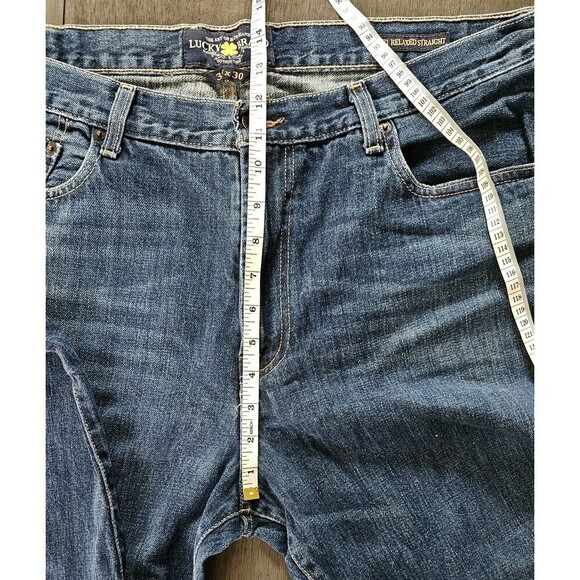 Lucky Brand Jeans Mens 38x30 Blue 181 Relaxed Straight Light Denim Distressed - Picture 3 of 13